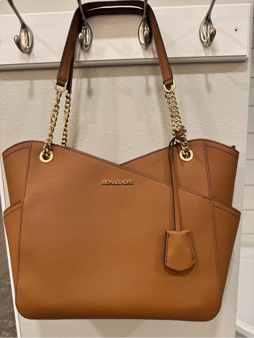 Michael Kors Brown Saffiano Leather Chain-Handle Tote